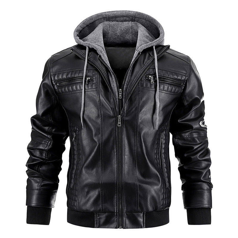 Men's Hooded PU Leather Jacket | Zipper & Pocket Design, Daily Wear in Black or Brown