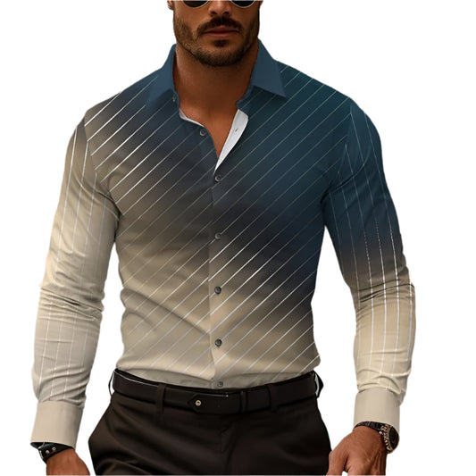 Men's 3D Digital Printing Slim Fit Cardigan – Stylish Leisure Shirt