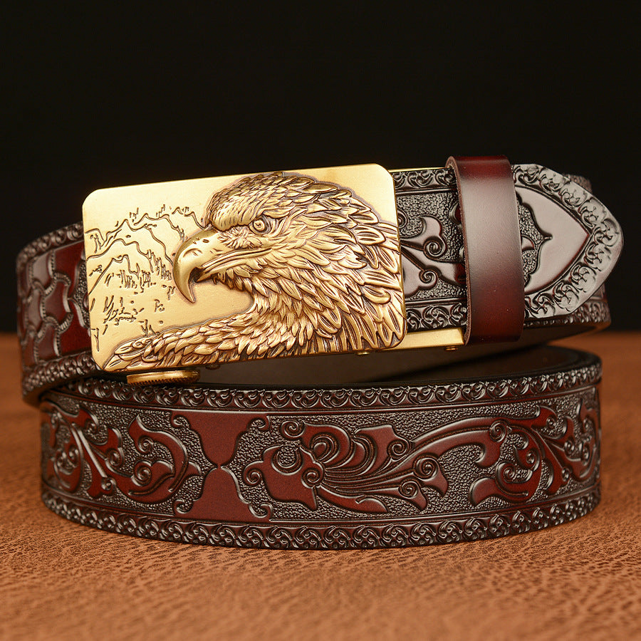 Self-Buckled Men's Cowhide Belt | Eagle Design Alloy Buckle