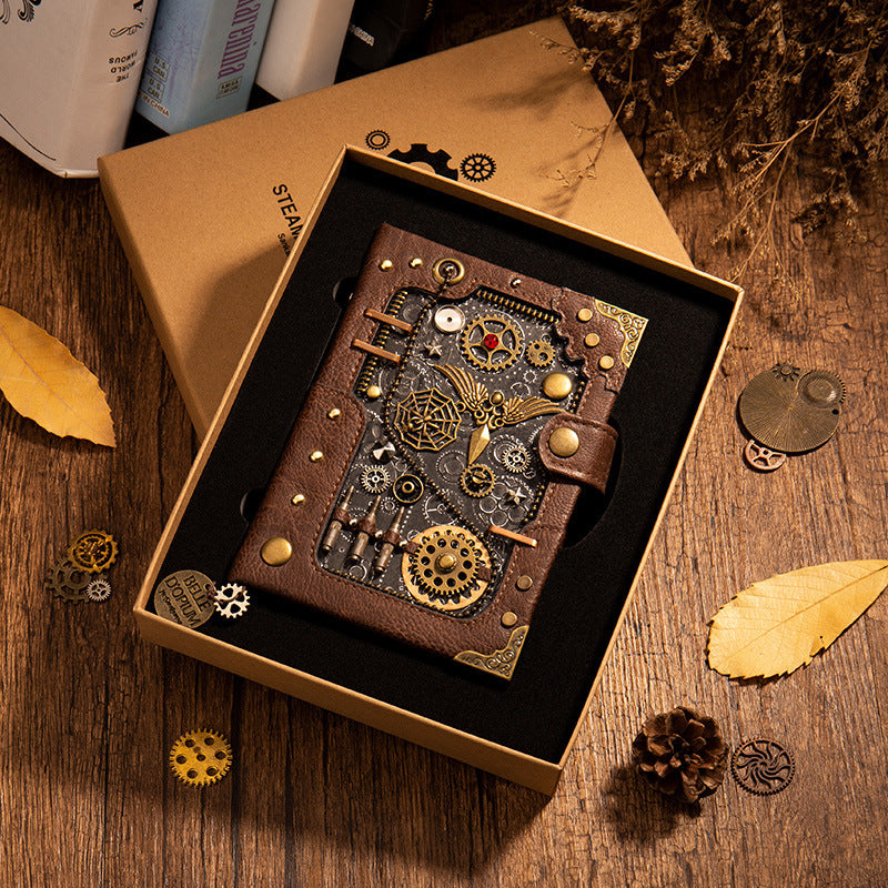 Retro Steampunk Creative Notebook – Leather & Metal Handbook, Unique Gift, 4 Styles