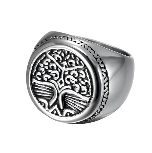 Asgard Crafted Handcrafted Stainless Steel Celtic Tree Of Life Circular Ring - Mensclub.co.uk