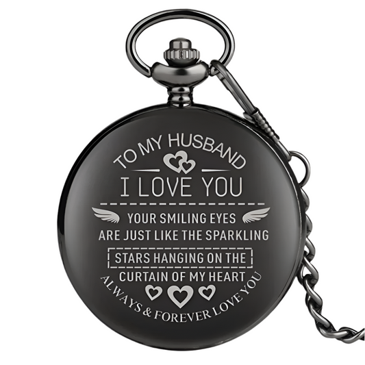 TO MY Husband Quartz Pocket Watch - Antique Style, World Time Display, Decorative Element, Alloy Case & Chain