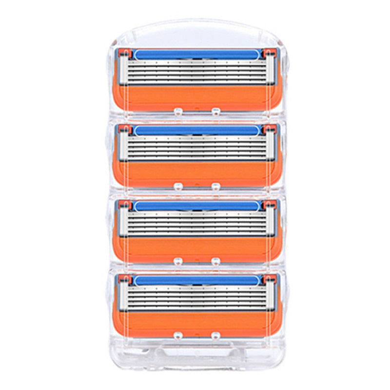 Men's 5-Layer Razor Blade Manual Shaver – Smooth, Precise Shaving with Stylish Orange Color and Transparent Box