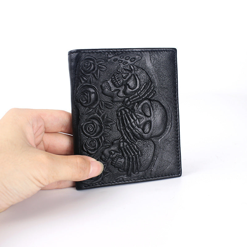 Rose Skull Leather Wallet - Mensclub.co.uk