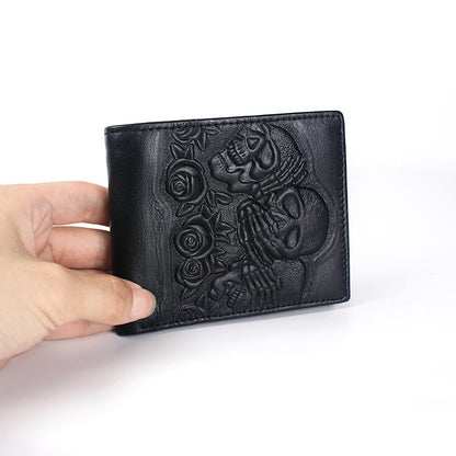 Rose Skull Leather Wallet - Mensclub.co.uk