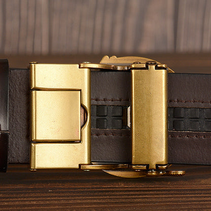 Men's leather Faucet Automatic Buckle Belt | Stylish Carved Design & Durable First Layer Leather