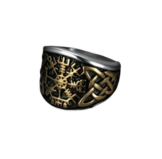 Handcrafted Stainless Steel Vegvisir And Celtic Knot Ring - Mensclub.co.uk