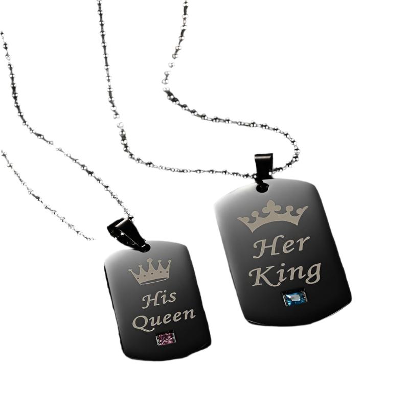 Her King & His Queen Couple Necklaces | 60cm Adjustable Chain | Perfect for Couples