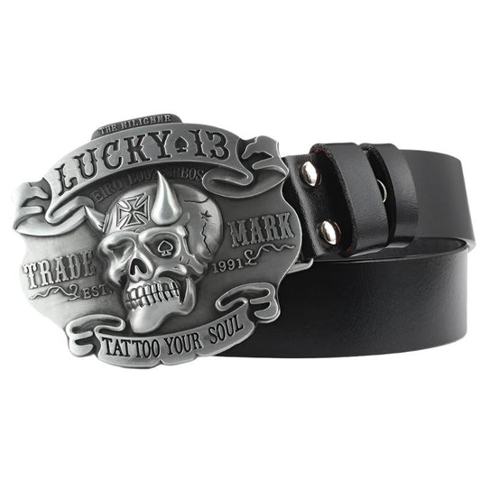 Leisure Skull Decoration Belt | Double Layer Leather with Smooth Alloy Buckle