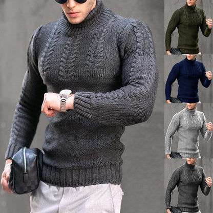 Men's Turtleneck Twisted Long-Sleeve Thermal Sweater