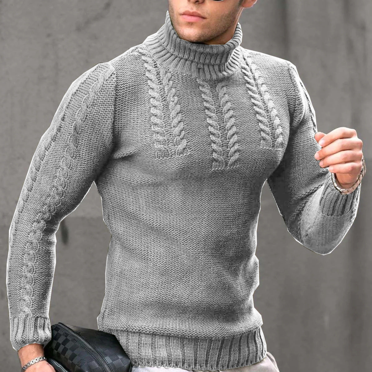 Men's Turtleneck Twisted Long-Sleeve Thermal Sweater