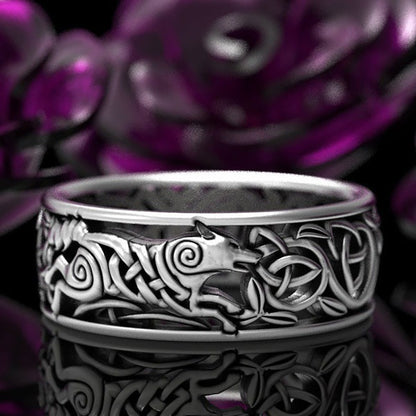 Viking Wolf Celtic Werewolf Men's Ring - Mensclub.co.uk