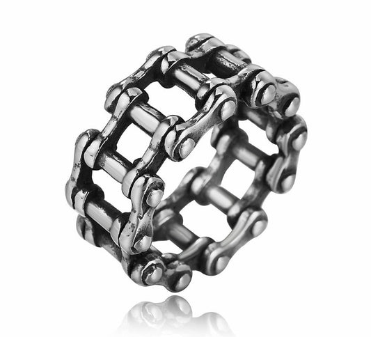 11.8mm Chain Design Stainless Steel Ring - Edgy Motorcycle & Punk Rock Style | High-Quality, Versatile Sizes