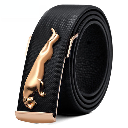 Men's First Layer Leather Belt with Smooth Buckle – Golden Leopard & Golden Horse Designs