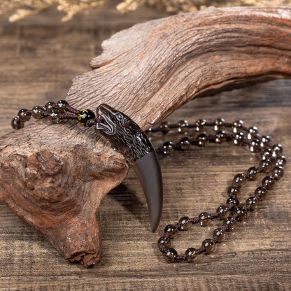 Ran Ice Obsidian Spike Pendant Necklace | Wolf Head Design | Unisex Crystal Jewelry