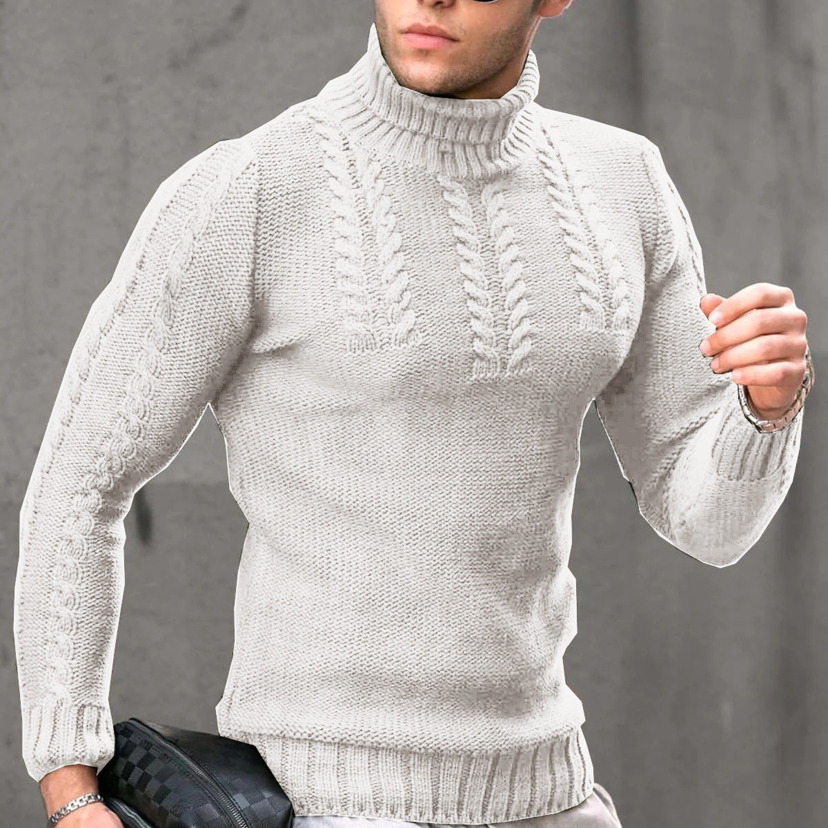 Men's Turtleneck Twisted Long-Sleeve Thermal Sweater