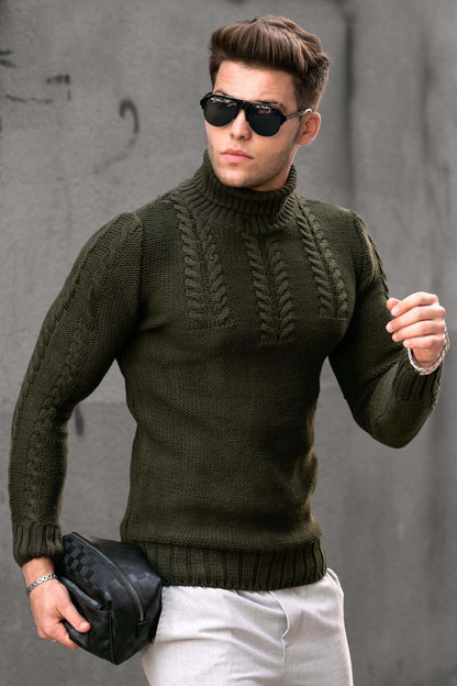 Men's Turtleneck Twisted Long-Sleeve Thermal Sweater