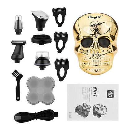 NG-2025B Skull Design Electric Grooming Kit | 6-in-1 Multi-Function | USB Fast Charge | Waterproof