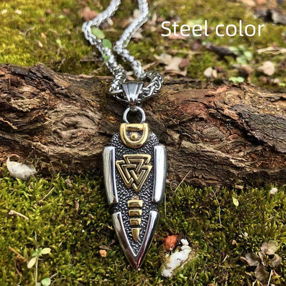 Stainless Steel Viking Arrow Pendant | Geometric Rune Jewelry