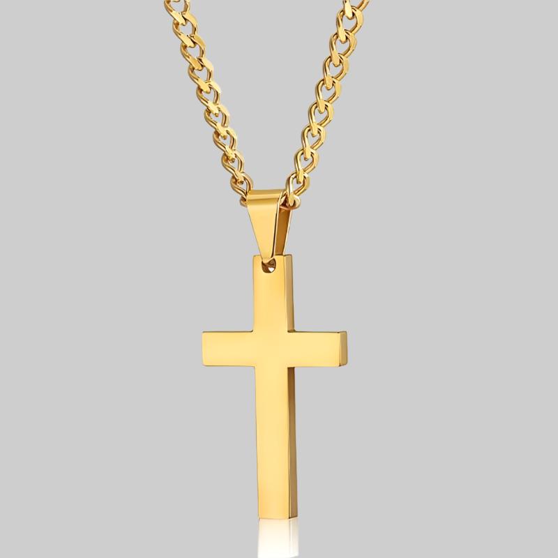 Stainless Steel Titanium Cross Necklaces | Versatile Whip Chain Design | Available in Black, Gold, Silver, and Blue