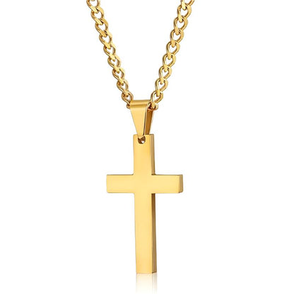 Stainless Steel Titanium Cross Necklaces | Versatile Whip Chain Design | Available in Black, Gold, Silver, and Blue