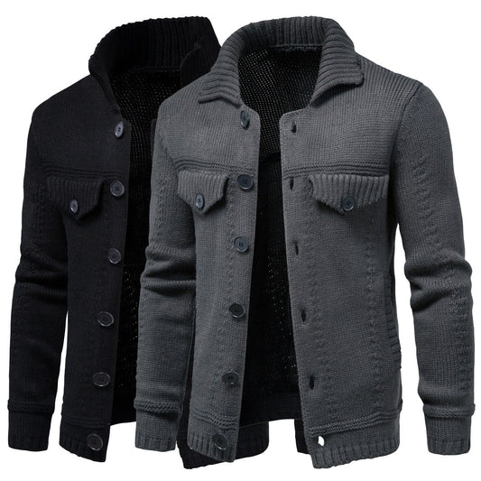 Men's Casual Knitwear Lapel Cardigan Sweater – Urban Style with Colour Matching