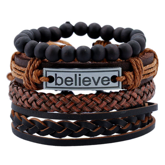 Men's Geometric Leather Bracelet – Stylish & Durable Unisex Design