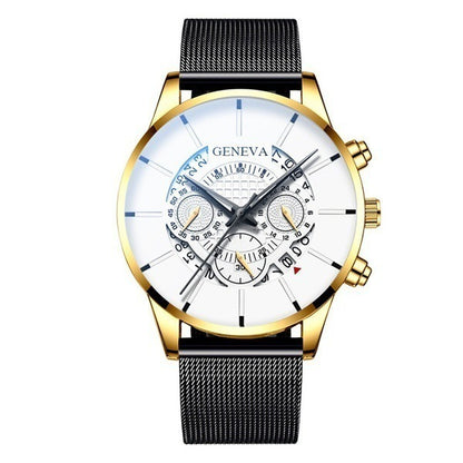 Three Eyes Men's Quartz Watch – 10mm Thin Alloy Case, 40mm Round Dial with Pointer Display | Titanium Pin Buckle