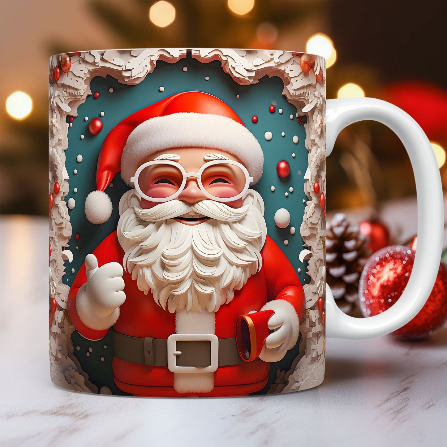 Creative 3D Christmas Ceramic Mug - Santa Claus Design, 350ml