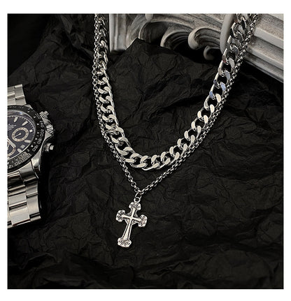 Retro Cross Titanium Steel Necklace – Unisex "Ins" Style with Drop Oil Finish | Durable & Stylish