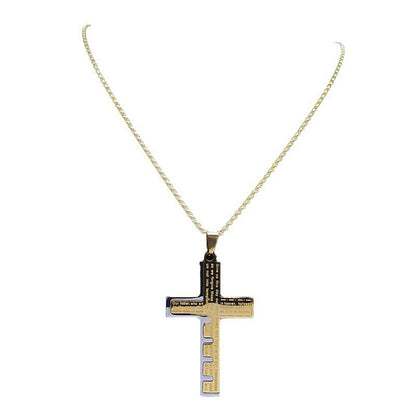 Unisex Stainless Steel Cross Shelf Necklace | Lords Prayer Pendant | Electroplated Titanium Steel