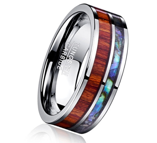 Men's Tungsten Steel Wedding Ring with Polished Wood Grain Design - 8MM Scratch-Resistant Band