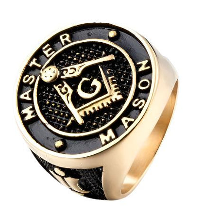 Men's Jewelry Ring - 316L Stainless Steel, Gold Finish, Masonic Design, Durable & Stylish