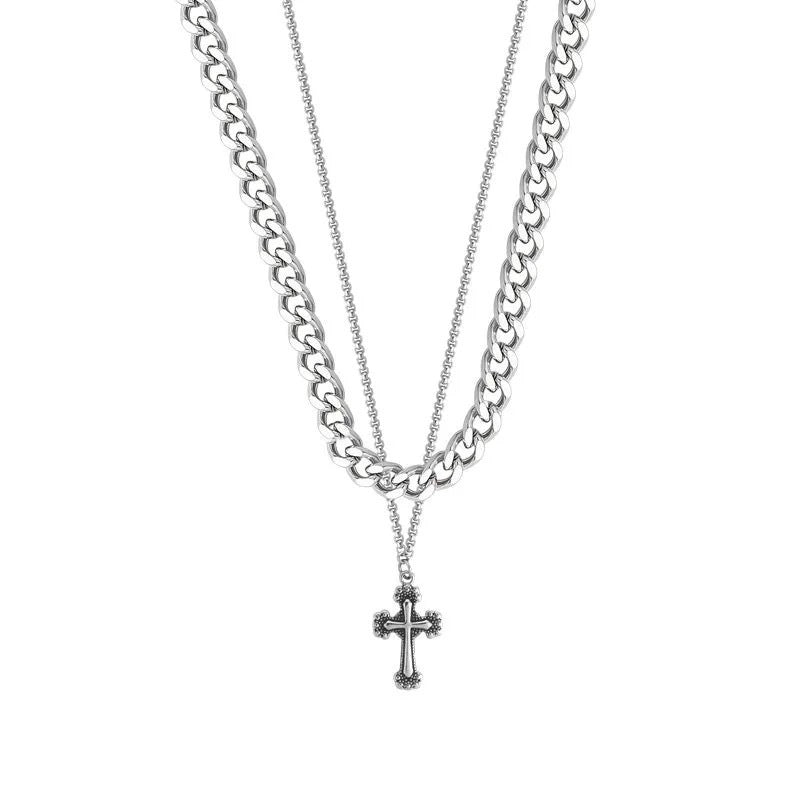 Retro Cross Titanium Steel Necklace – Unisex "Ins" Style with Drop Oil Finish | Durable & Stylish