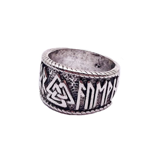 Mythical Viking Yong Odin Logo Men's Ring – Alloy with Viking Runes | Electroplated for Durability