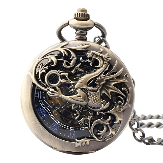 Men's Flying Dragon Clamshell Hollow Roman Scale Pocket Watch