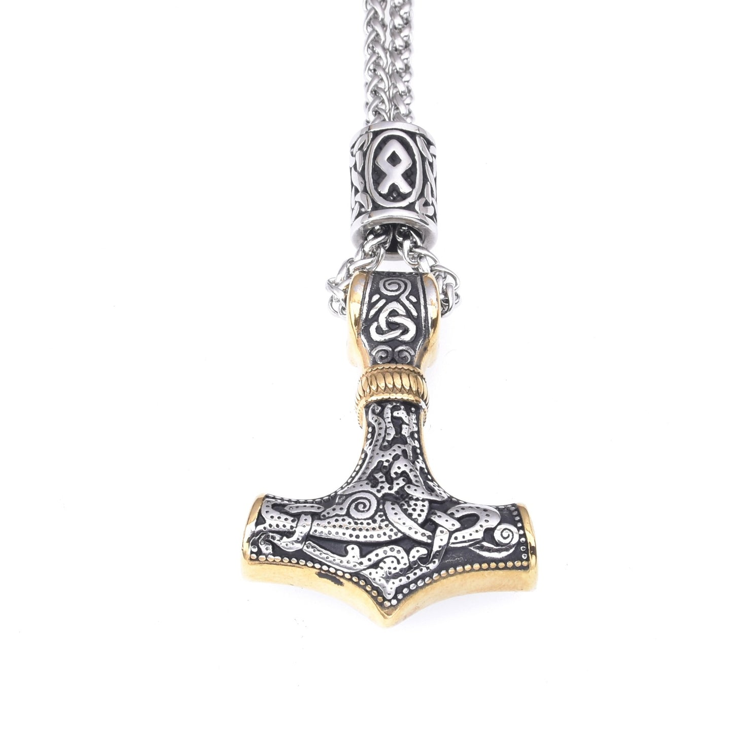 Stainless Steel Viking Impactor Pendant Necklace – Unisex, Electroplated, Geometric Design | 60CM Chain