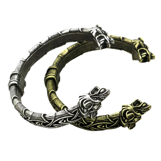 Viking Wolf Head Bracelet – Electroplated Alloy, 7cm Diameter | Sleek Silver & Bronze Finish