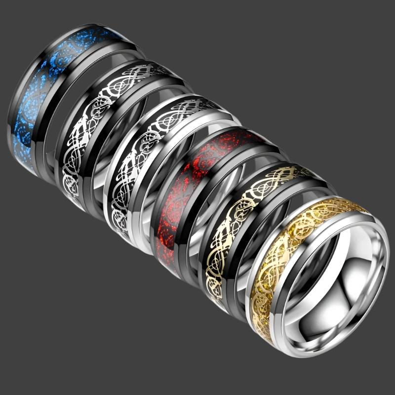 Dragon Pattern Rings Men Stainless Steel Ring Jewelry - Mensclub.co.uk