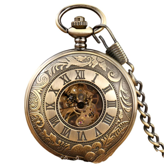 Retro Double-open Carved Hollow Manual Manipulator Pocket Watch - Mensclub.co.uk