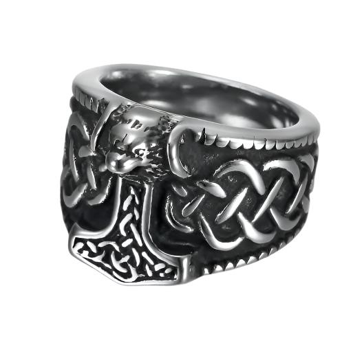 Beowulf Regalia Handcrafted Stainless Steel Thor's Hammer And Celtic Knotwork Ring - Mensclub.co.uk