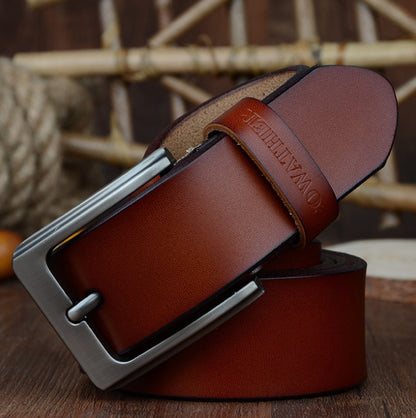 Premium Cowhide Pin Buckle Belt | Durable & Stylish Leather Belt for All Occasions