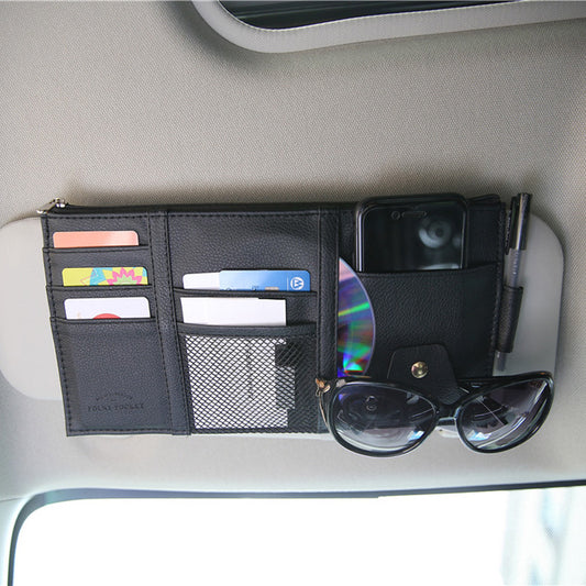 Car Sun Visor Storage Bag | PU Material, Multi-Functional Organizer for ID, Glasses, Tickets & More