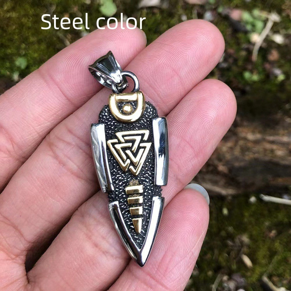 Stainless Steel Viking Arrow Pendant | Geometric Rune Jewelry