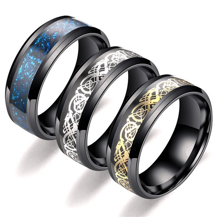 Dragon Pattern Rings Men Stainless Steel Ring Jewelry - Mensclub.co.uk