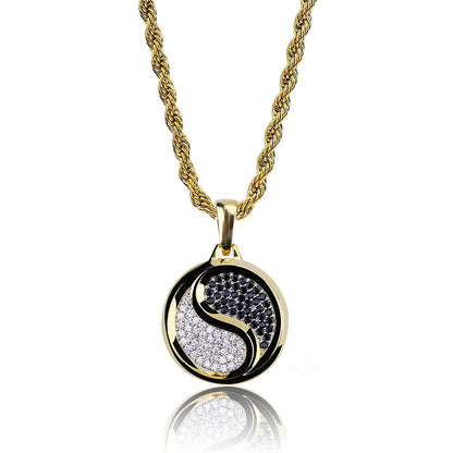 Unisex Stainless Steel Necklace with Gold-Plated Copper Pendant and Micro-Inlaid Zircon