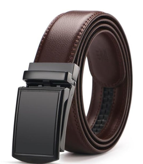 Adjustable Holeless Leather Belt for Men | Two-Layer Cowhide with Patent Leather Finish | Alloy Automatic Buckle | Multiple Colours