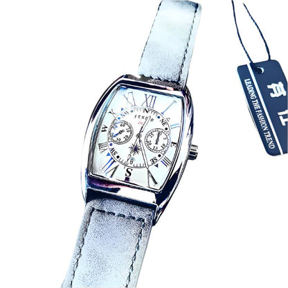 Personality Creative Large Dial Belt Quartz Watch - Genuine Leather Strap, Durable Design