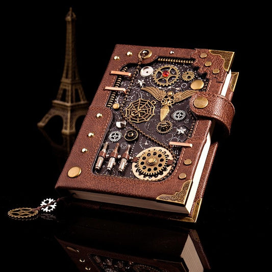 Retro Steampunk Creative Notebook – Leather & Metal Handbook, Unique Gift, 4 Styles