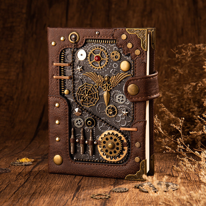 Retro Steampunk Creative Notebook – Leather & Metal Handbook, Unique Gift, 4 Styles